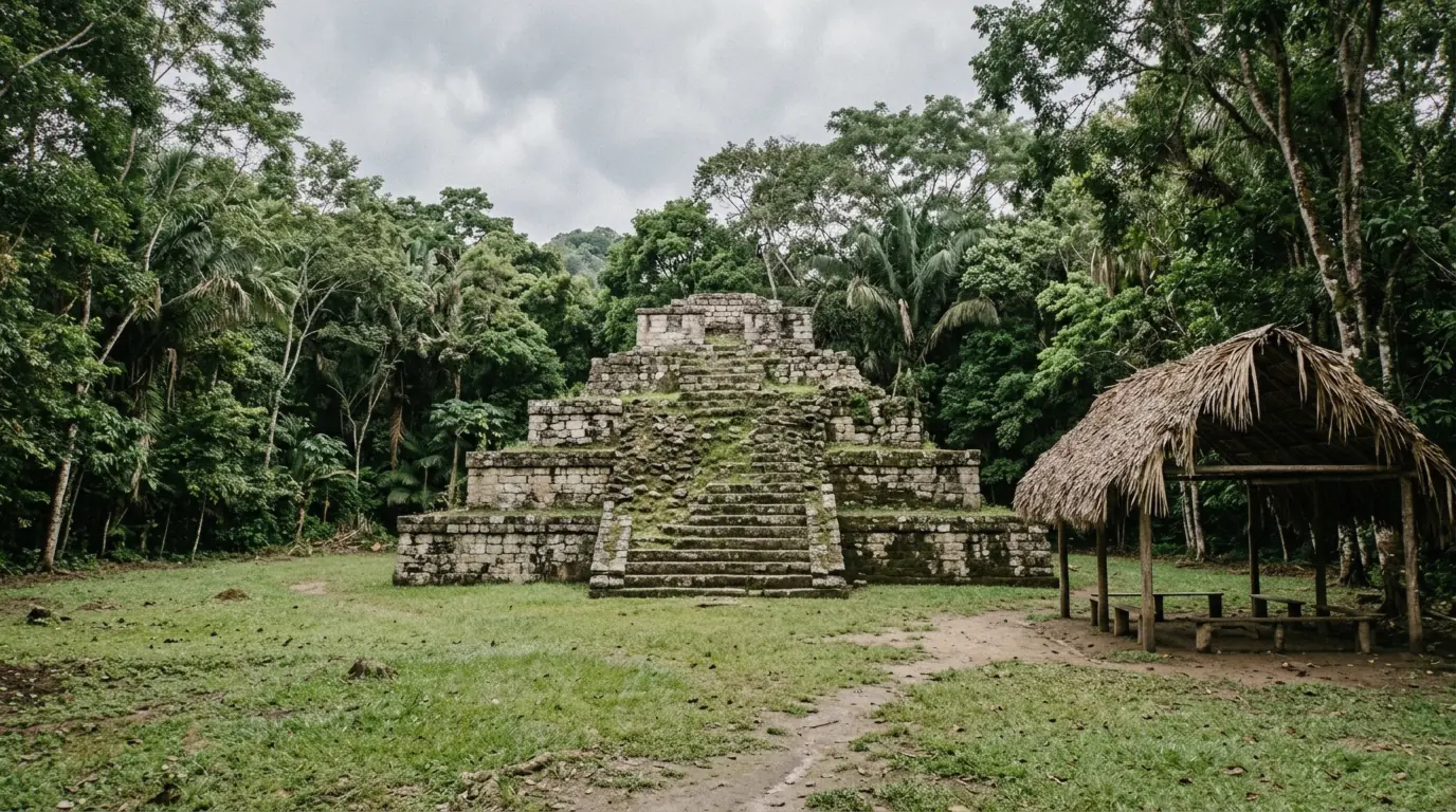 Small restored pyramid at El Puente, one of the Mayan ruins in Honduras